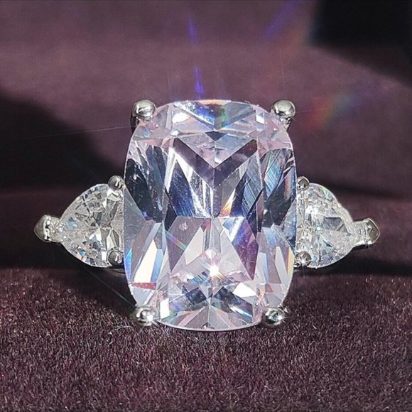 NEW LUXURY CUSHION DIAMOND ENGAGEMENT S925 STERLING SILVER RING - Picture 3 of 4